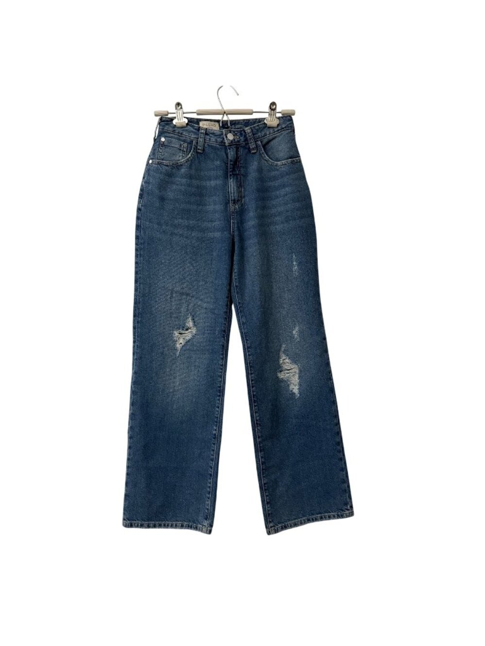 Pilcro Medium Wash Distressed High Rise Wide Leg Denim Jeans Womens Sz 26 NEW